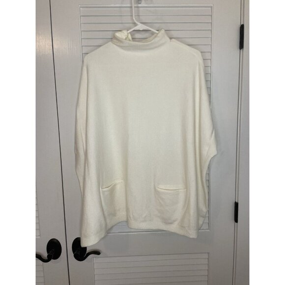 Alya Women’s Cream Mock Neck Poncho Sweater S/M Soft Knit Oversized with Pockets - Picture 1 of 10